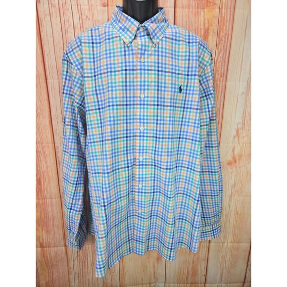 Ralph Lauren Mens XL Multicolor Plaid Button-Down Shirt 100% Cotton Stretch With - Picture 1 of 7